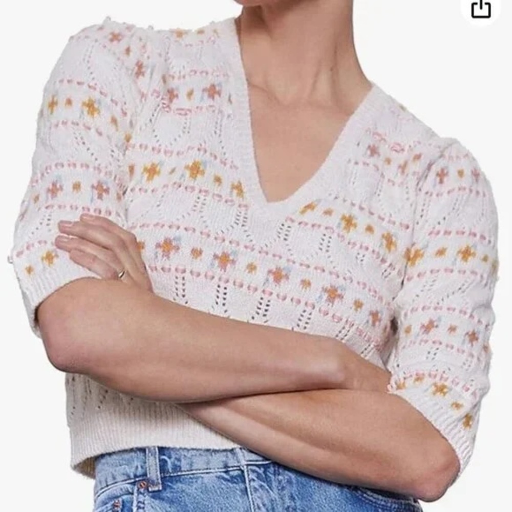 ZARA Floral Pattern Knit V-Neck Sweater size Small